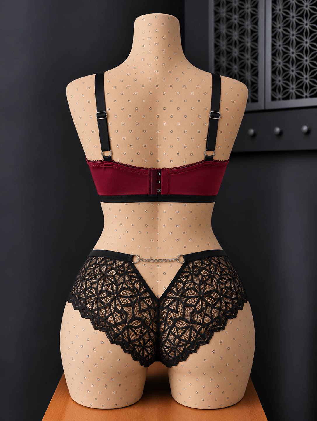 💜 ensemble dentelle noir et bordeaux sans armature – Taille 54 bonnet 125 E/F/G – 130 D 💜