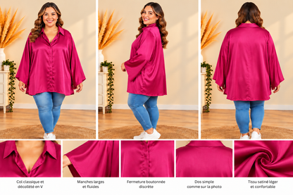 💖 blouse fuchsia satinée grande taille 56 chic fluide manches bouffantes élégante tendance 💖