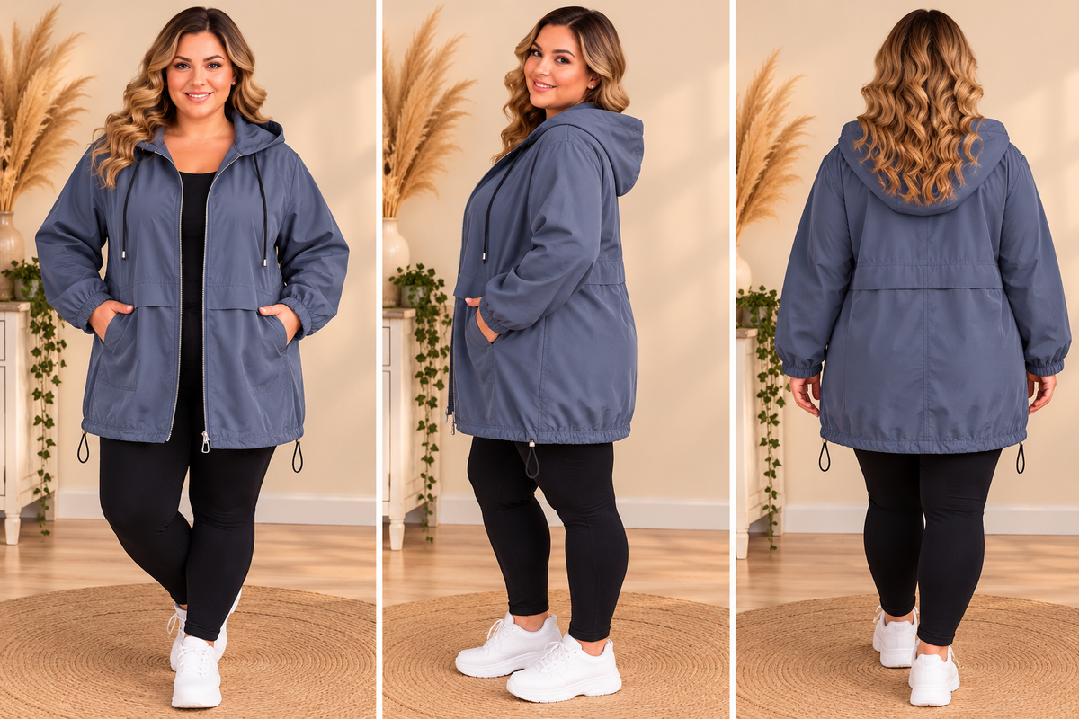 💖 veste blouson bleu ardoise grande taille 54 capuche zippée légère mi-saison tendance 💖