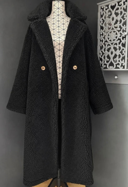 💖 manteau long noir très épais effet mouton pilou chaud grande taille 58 oversize tendance 💖