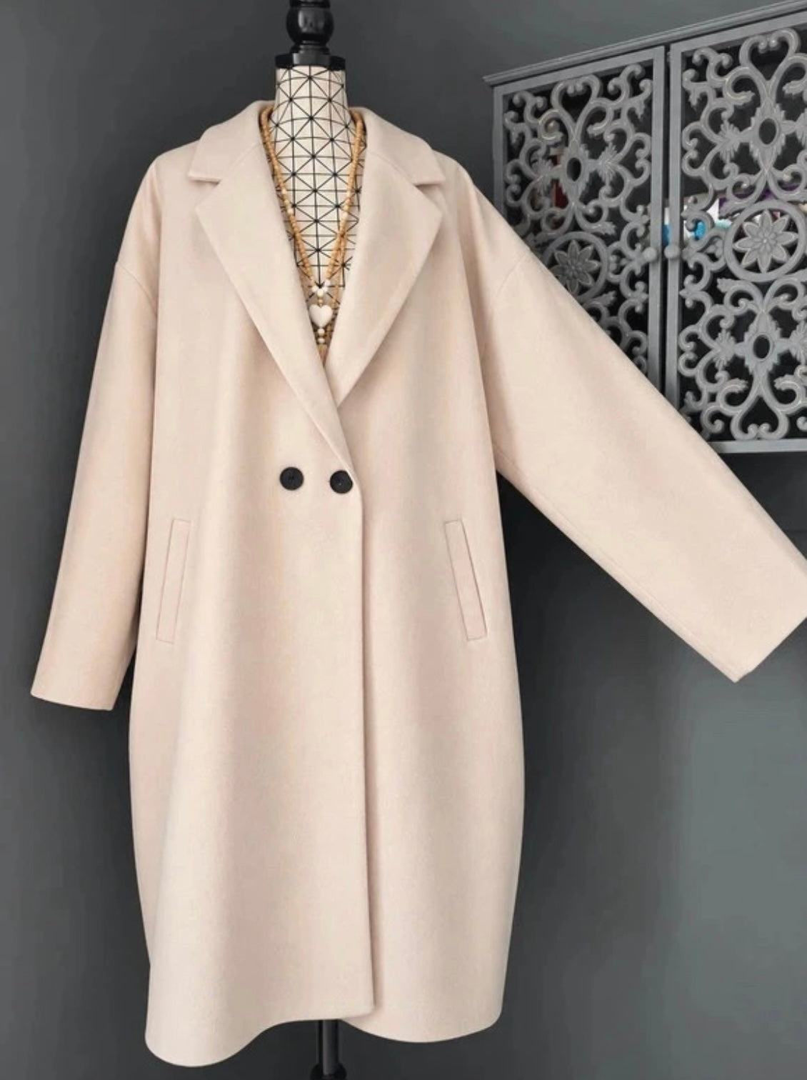 💖 manteau beige crème grande taille 58 long chic élégant oversize mi-saison tendance 💖