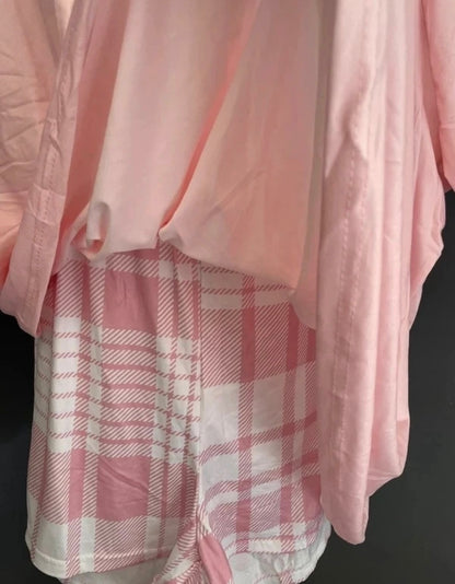 🌹 ensemble pyjama rose cœur carreaux grande taille 60 t-shirt ample short confort 🌹