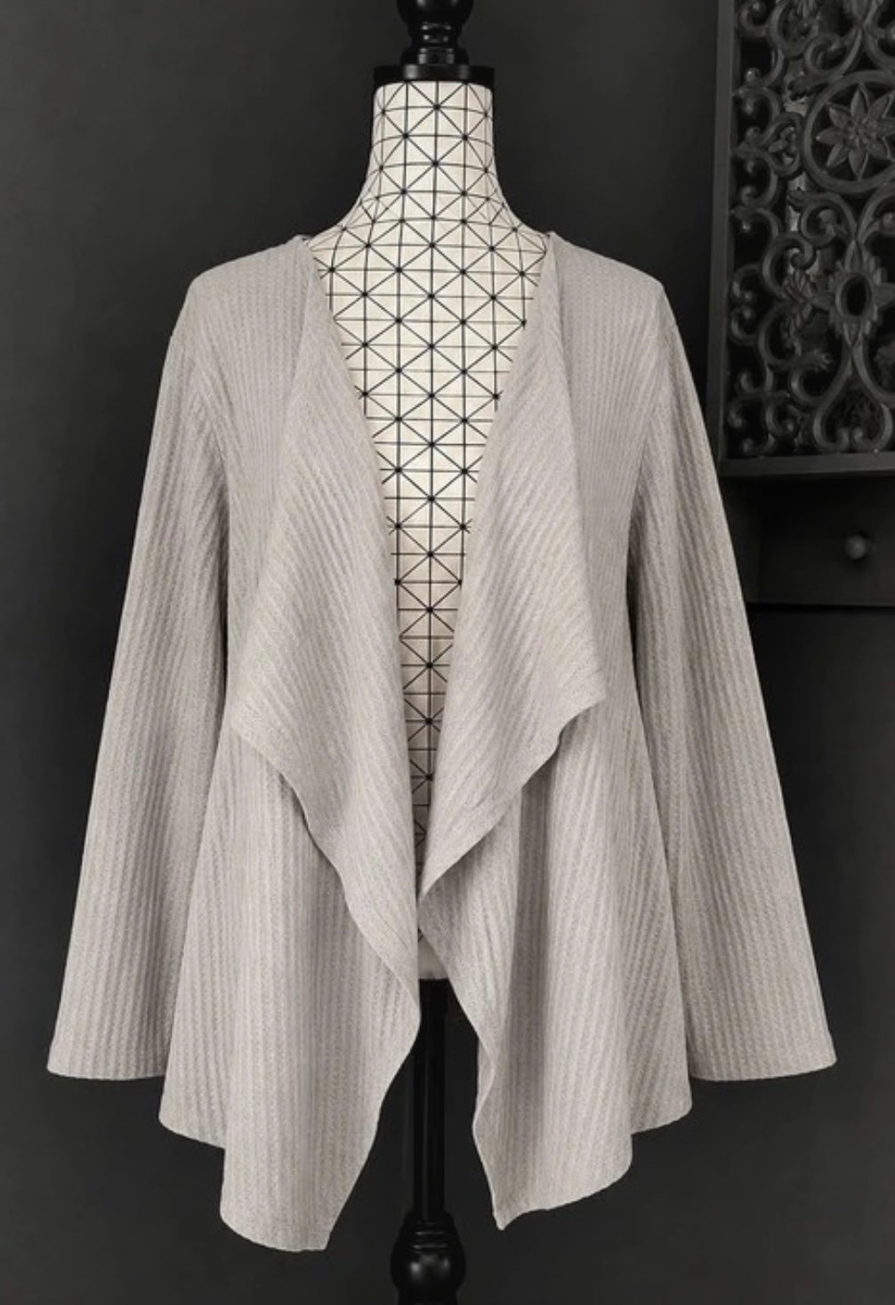 💖 gilet gris clair ouvert maille texturée cascade fluide manches longues grande taille 54 💖