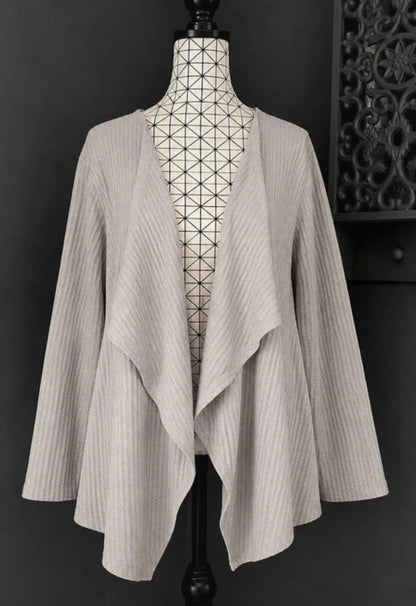 💖 gilet gris clair ouvert maille texturée cascade fluide manches longues grande taille 54 💖