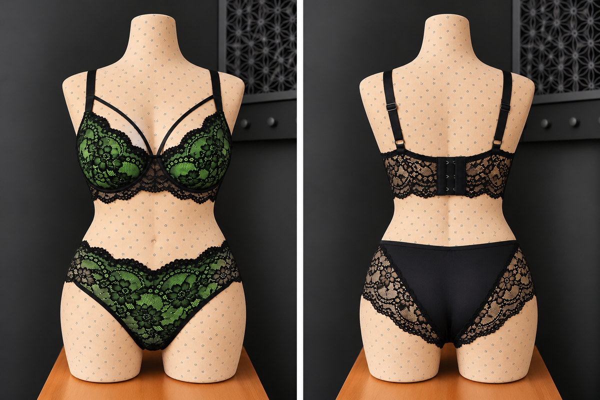 💜 ensemble dentelle noir et vert avec armature – Taille 54 bonnet 125 E/F/G – 130 D 💜