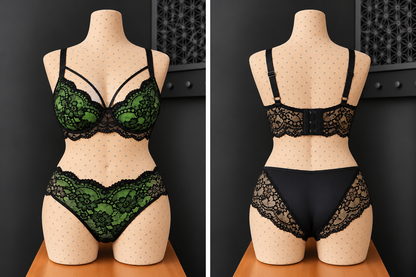 💜 ensemble dentelle noir et vert avec armature – Taille 54 bonnet 125 E/F/G – 130 D 💜