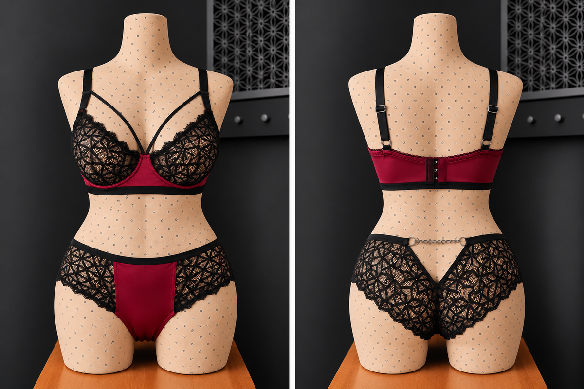 💜 ensemble dentelle noir et bordeaux sans armature – Taille 54 bonnet 125 E/F/G – 130 D 💜