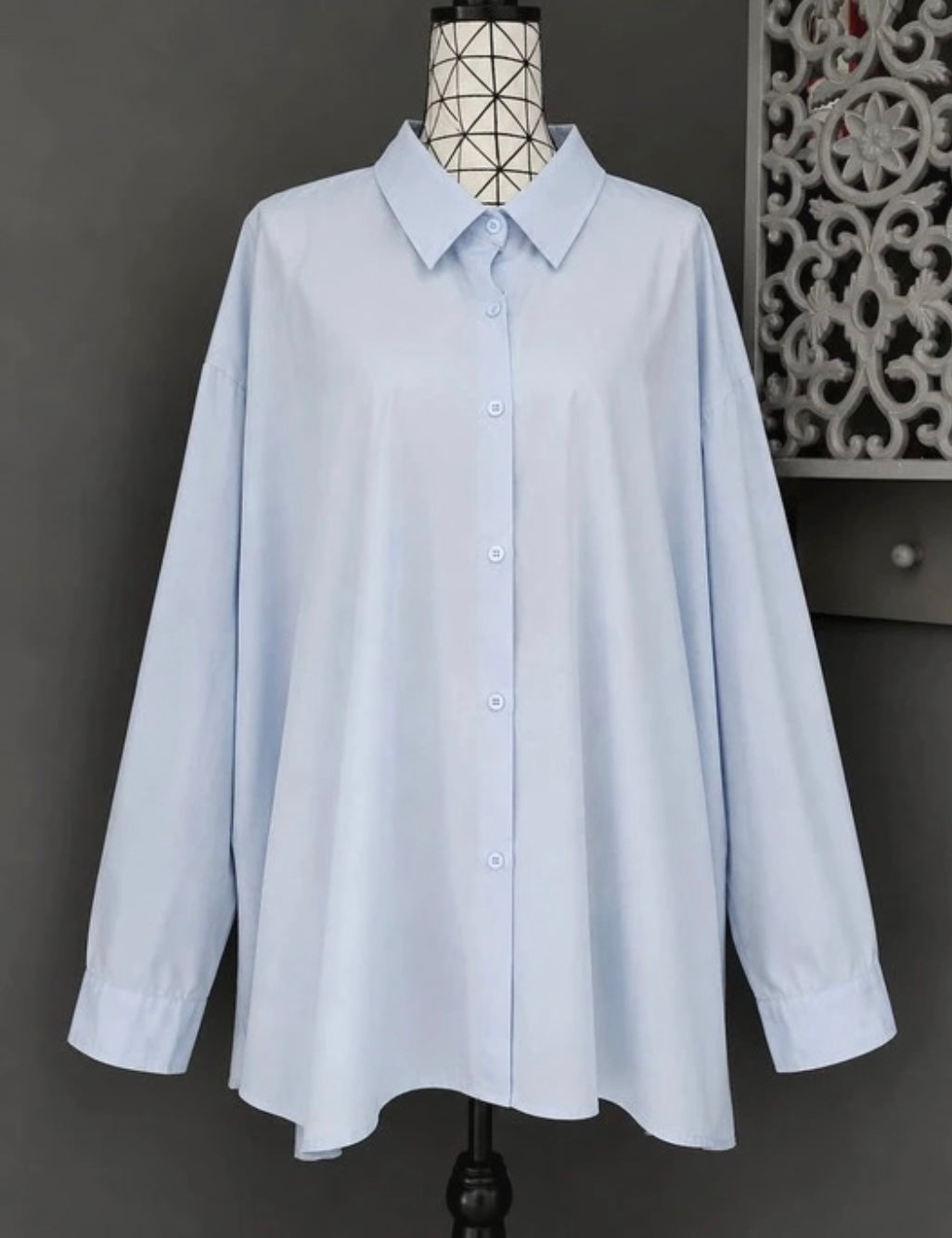 💖 blouse chemise bleu ciel oversize fluide boutonnée liens à nouer côtés grande taille 56 💖