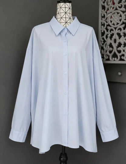 💖 blouse chemise bleu ciel oversize fluide boutonnée liens à nouer côtés grande taille 56 💖