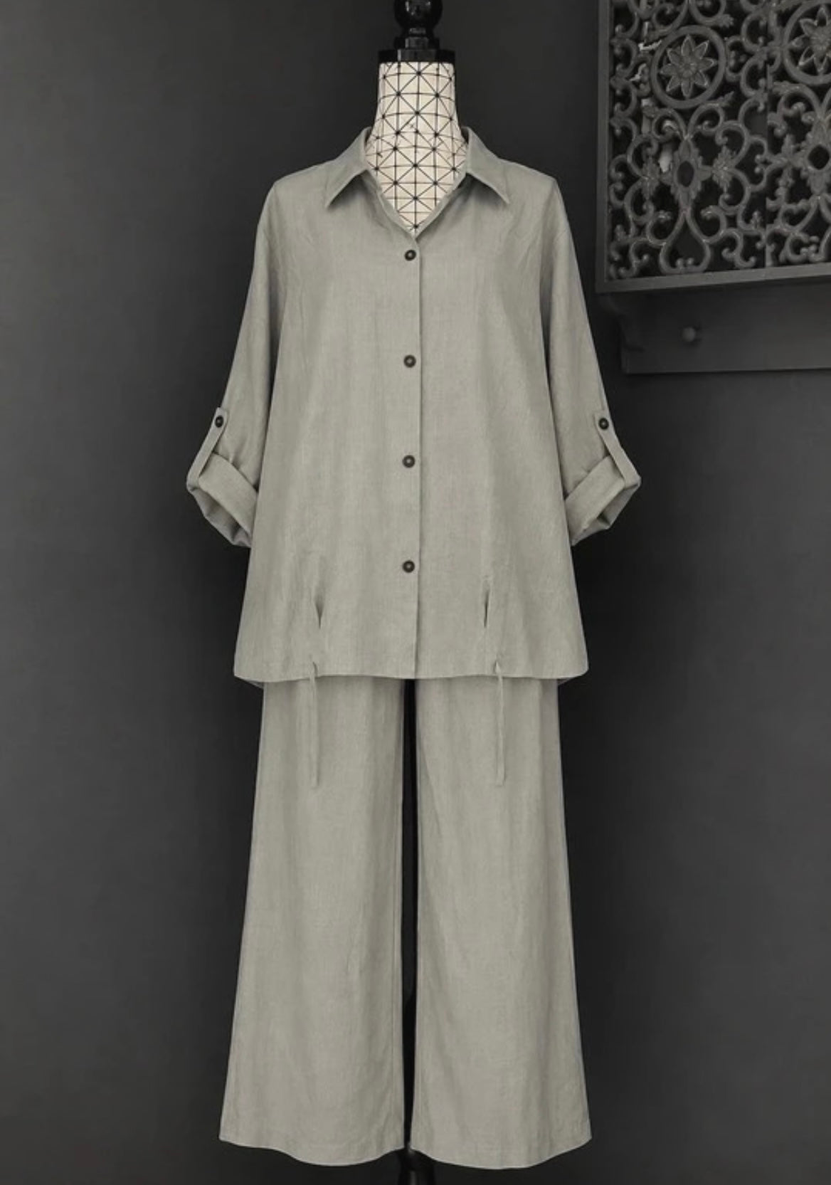 🌹 ensemble pantalon blouse beige gris grande taille 56 chic fluide manches rétractables poches 🌹