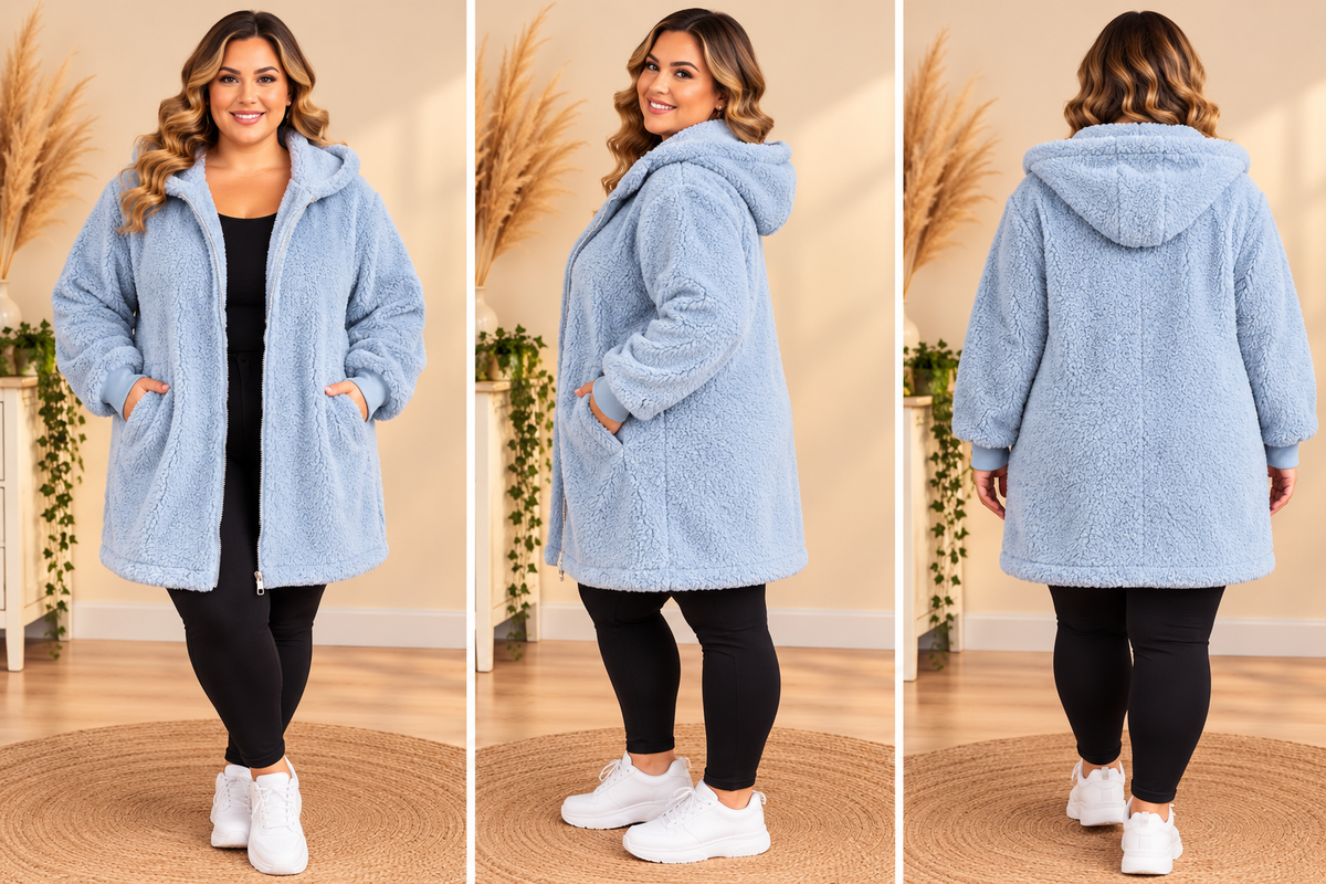 💖 veste bleu ciel grande taille 58 pilou longue capuche zippée douce cocooning tendance 💖