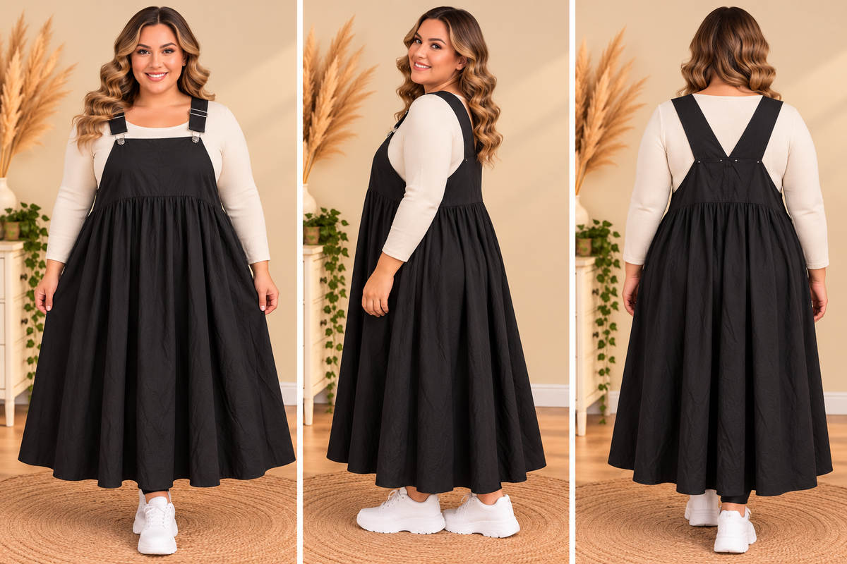 💖 robe salopette noire longue ample évasée bohème tendance grande taille 58 💖