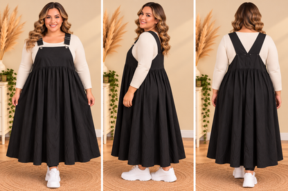 💖 robe salopette noire longue ample évasée bohème tendance grande taille 58 💖