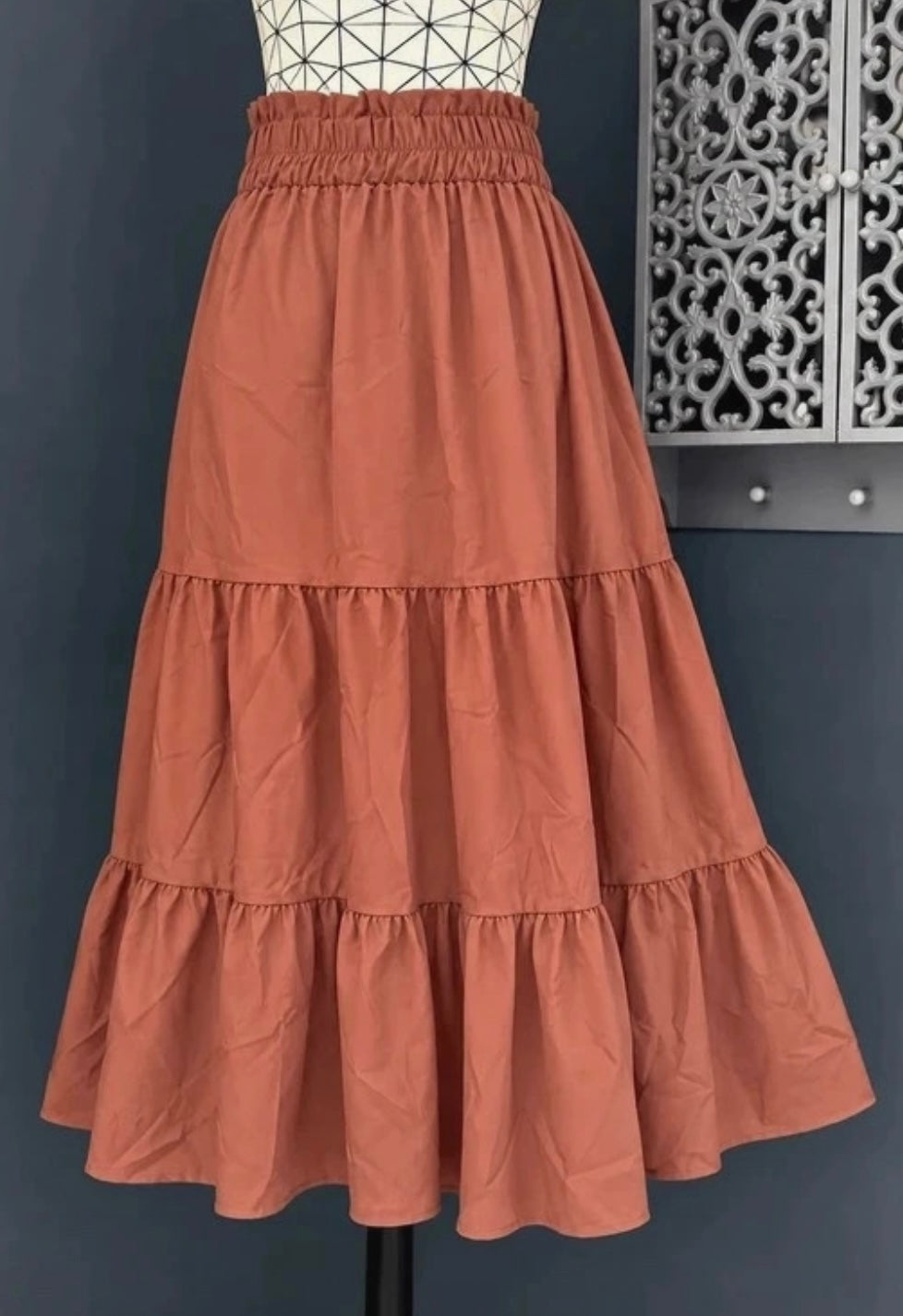 🌹 jupe longue terracotta bohème à volants taille haute grande taille 56 fluide tendance 🌹