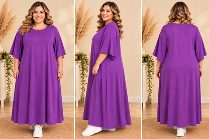💖 robe longue violette fluide évasée manches papillon bohème grande taille 58 💖