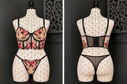 💜 Ensemble dentelle papillon noir et rose avec armature – Taille 52 bonnet 120 E/F/G – 125 D 💜