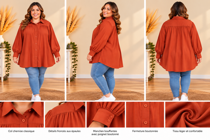 💖 blouse chemise orange rouille grande taille 58 oversize fluide boutonnée manches ballon 💖