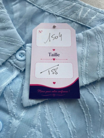 💖 blouse chemise bleu ciel transparente texturée grande taille 58 manches longues chic 💖