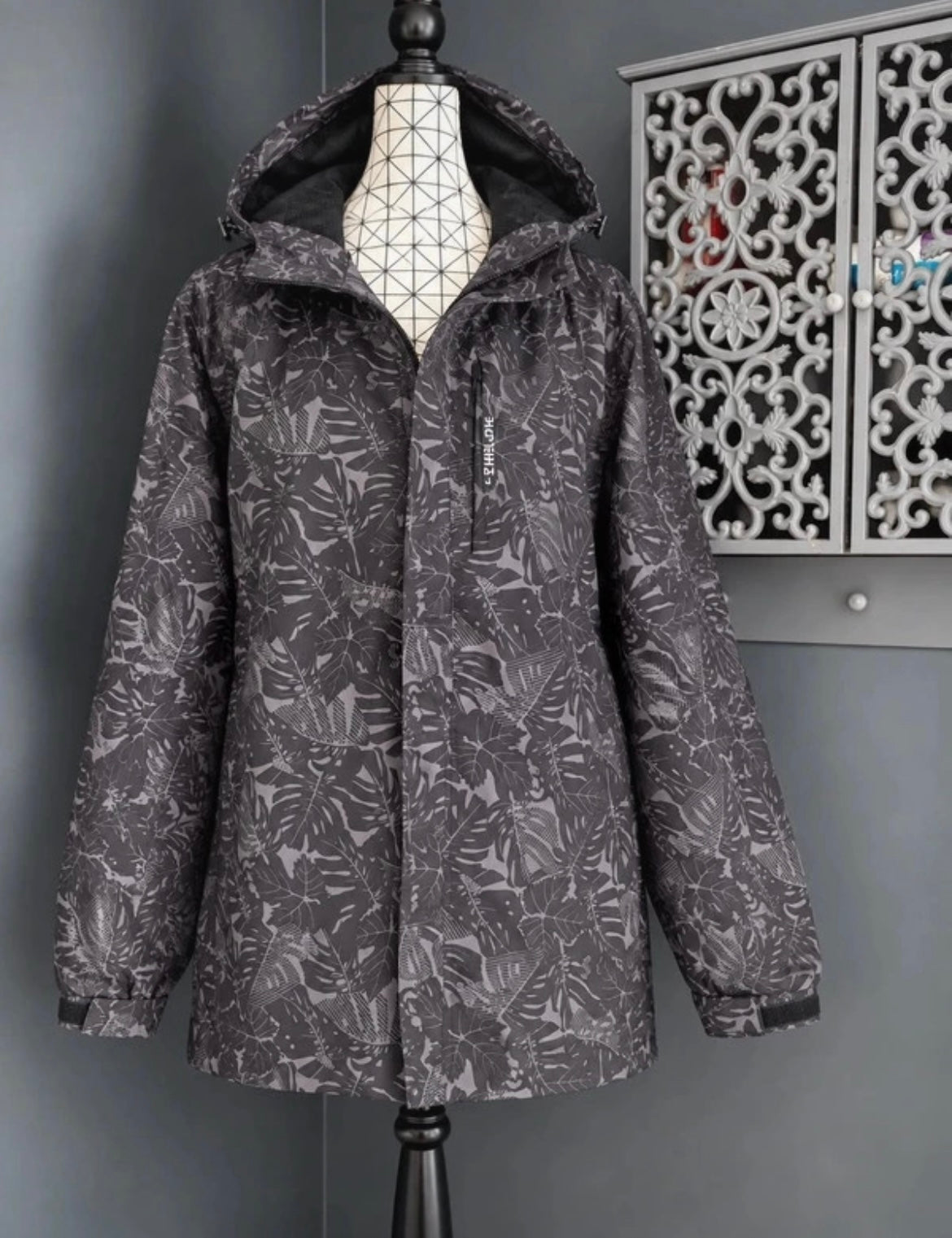 💖 manteau blouson noir gris imprimé capuche mi-saison tendance grande taille 58 💖
