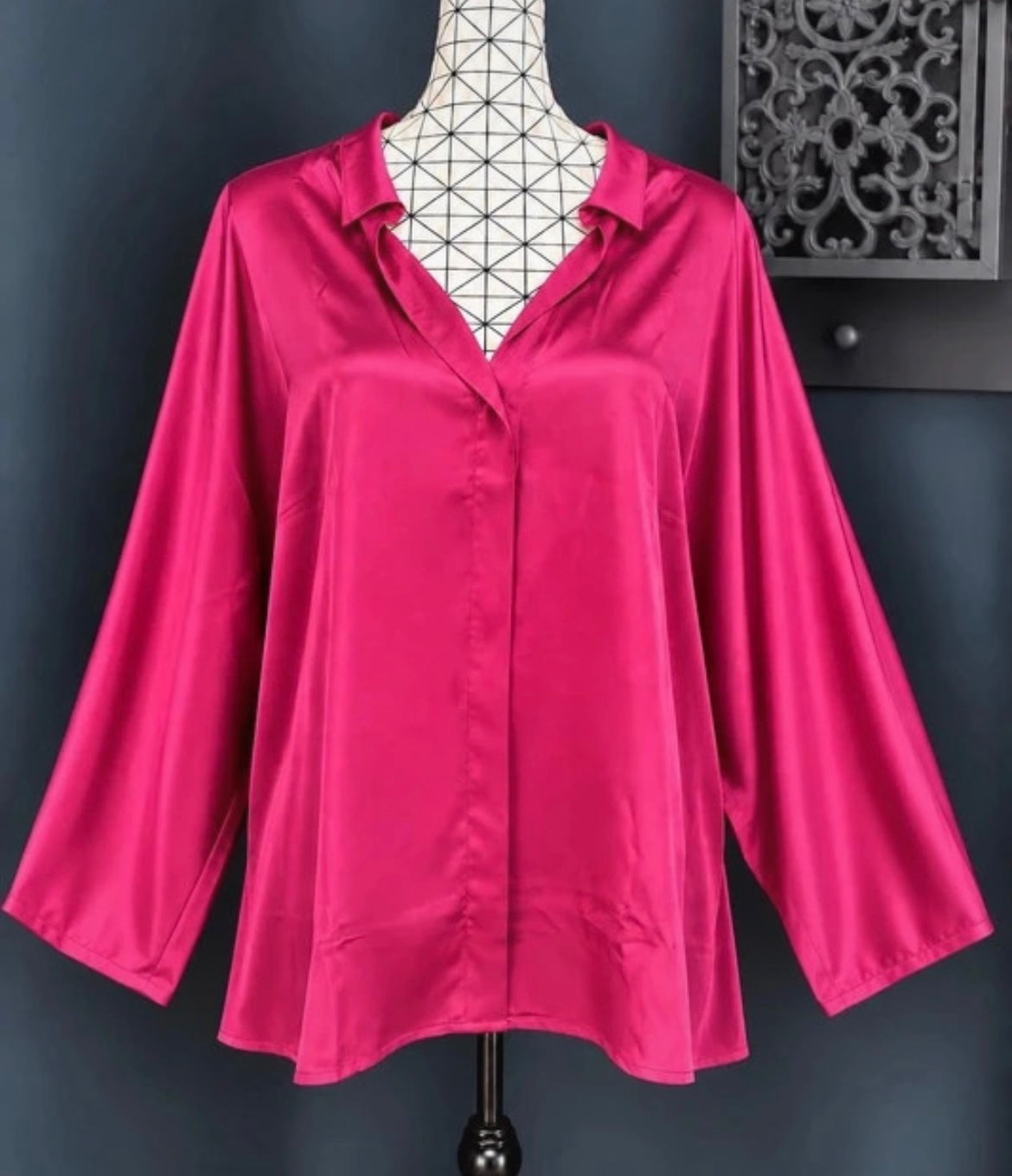💖 blouse fuchsia satinée grande taille 56 chic fluide manches bouffantes élégante tendance 💖