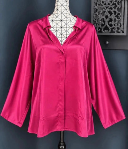 💖 blouse fuchsia satinée grande taille 56 chic fluide manches bouffantes élégante tendance 💖