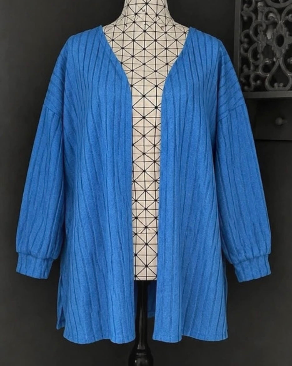 💖 gilet cardigan bleu électrique grande taille 56 long côtelé ample chic tendance 💖