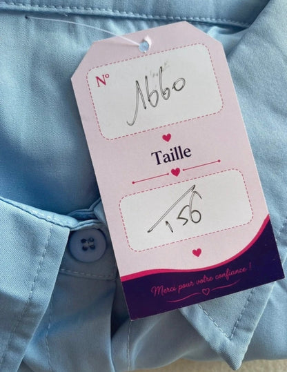 💖 blouse chemise bleu ciel oversize fluide boutonnée liens à nouer côtés grande taille 56 💖