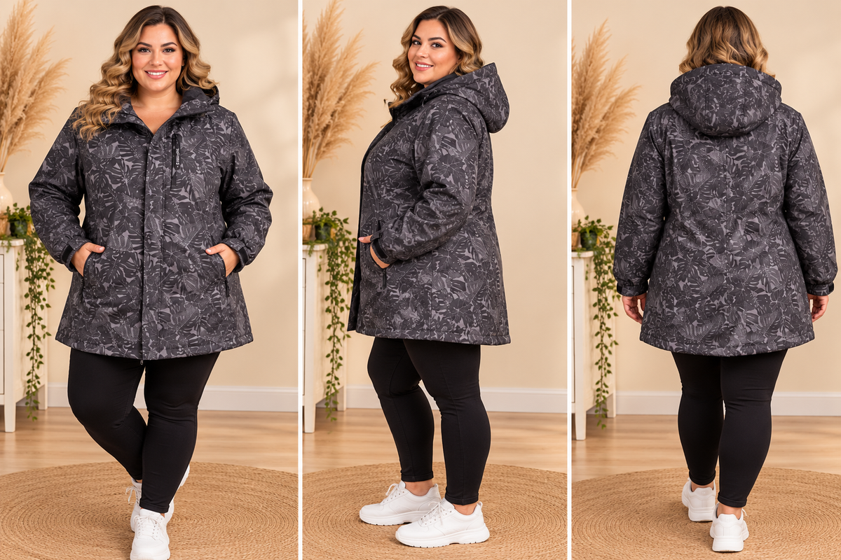 💖 manteau blouson noir gris imprimé capuche mi-saison tendance grande taille 58 💖