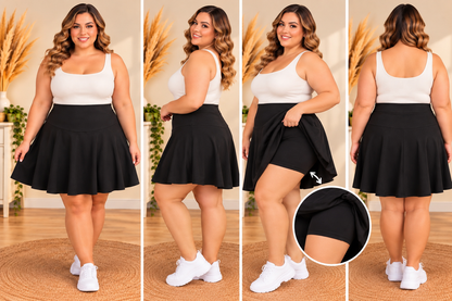 💖 jupe-short noire évasée grande taille 56 taille haute fluide chic tendance 💖