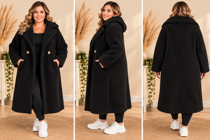 💖 manteau long noir très épais effet mouton pilou chaud grande taille 58 oversize tendance 💖