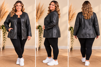 💖 veste noire effet cuir zippée grande taille 50 chic tendance mi-saison 💖