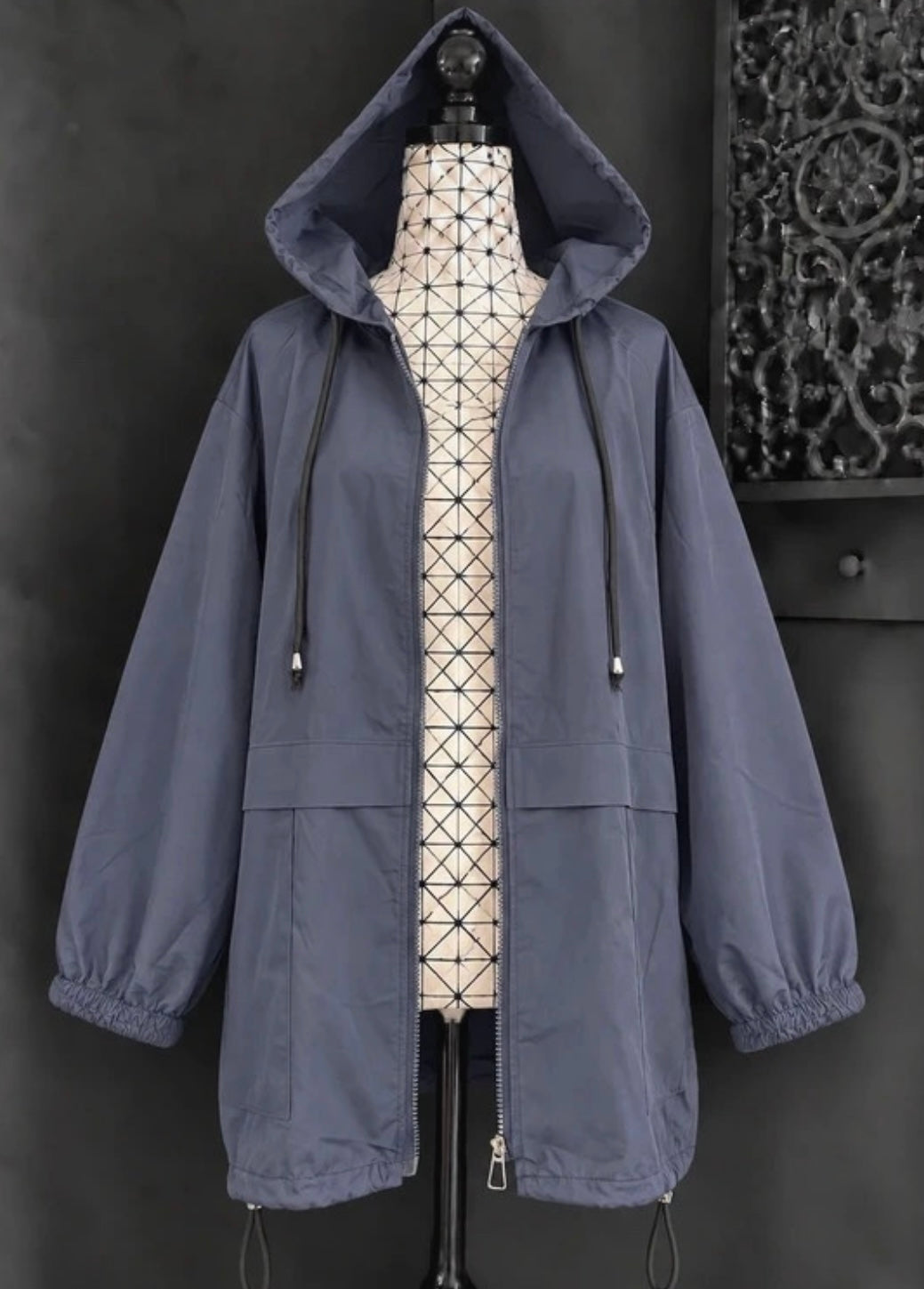 💖 veste blouson bleu ardoise grande taille 54 capuche zippée légère mi-saison tendance 💖