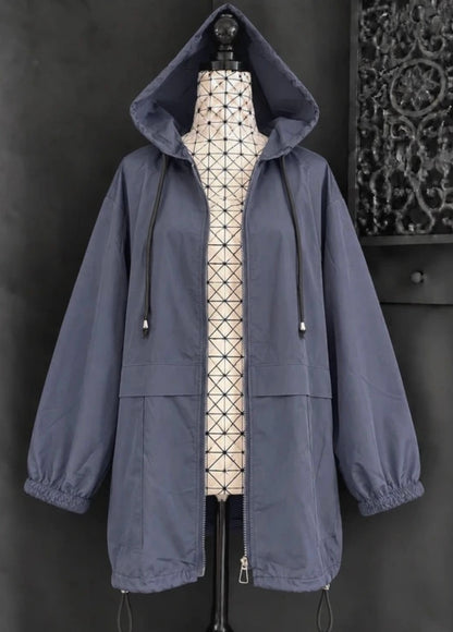 💖 veste blouson bleu ardoise grande taille 54 capuche zippée légère mi-saison tendance 💖