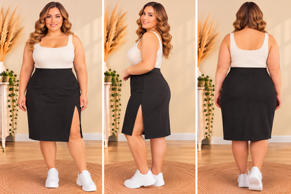 💖 jupe noire fendue grande taille 56 taille haute coupe droite chic élégante tendance 💖