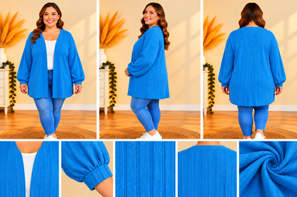 💖 gilet cardigan bleu électrique grande taille 56 long côtelé ample chic tendance 💖