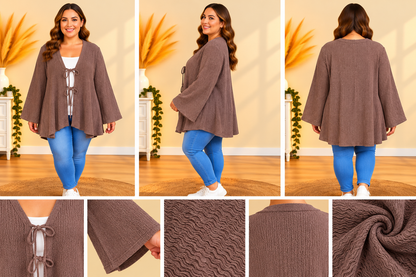 💖 gilet marron taupe grande taille 58 ouvert à nouer manches longues fluide tendance 💖